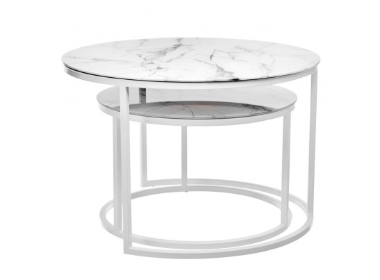 Набор кофейных столиков Tango белый мрамор с белыми ножками в Каменске-Уральском