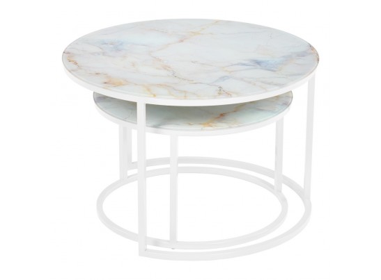 Набор кофейных столиков Tango бежевый мрамор с белыми ножками, 2шт в Каменске-Уральском