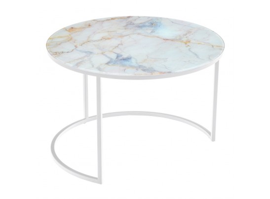 Набор кофейных столиков Tango бежевый мрамор с белыми ножками, 2шт в Каменске-Уральском