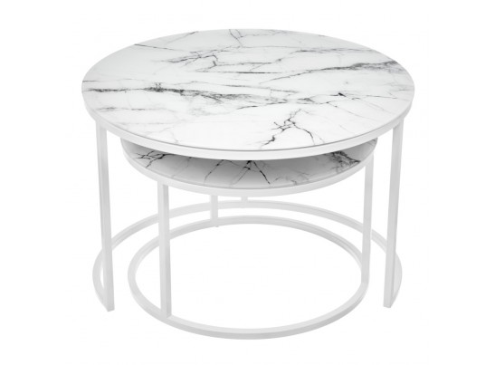 Набор кофейных столиков Tango белый мрамор с белыми ножками в Каменске-Уральском