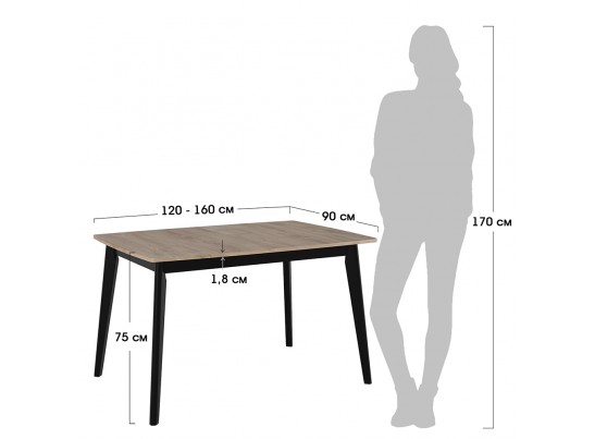 Стол Oslo 120-160 x 80см, Дуб Навара, чёрный в Каменске-Уральском