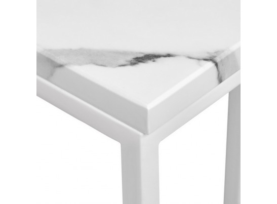 Придиванный столик Loft 35x35см, белый мрамор с белыми ножками в Каменске-Уральском