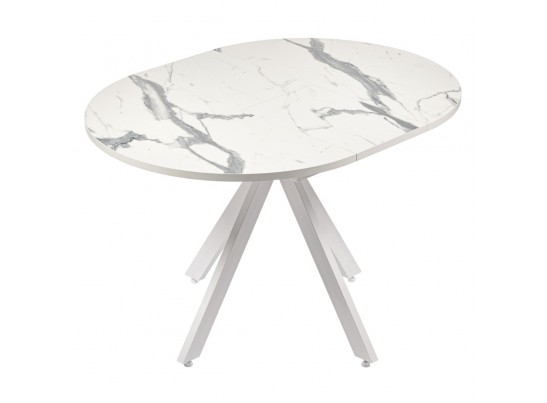 Стол Rudolf круглый раскладной 90-120x90x75см, белый мрамор, белый в Каменске-Уральском