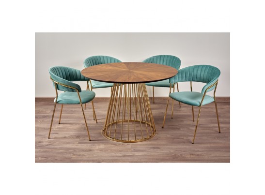 Стол Liverpool диам.110см, шпон орех лучевой набор, с золотистыми ножками в Каменске-Уральском