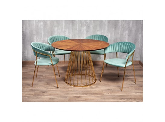 Стол Liverpool диам.110см, шпон орех лучевой набор, с золотистыми ножками в Каменске-Уральском