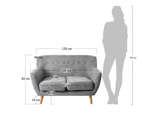 Диван Picasso двухместный серый в Каменске-Уральском