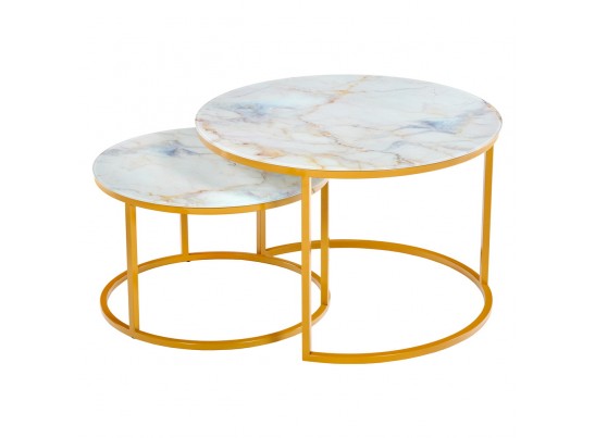 Набор кофейных столиков Tango бежевый мрамор с ножками матовое золото, 2шт в Каменске-Уральском