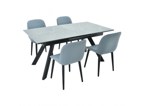 Стол Adam раскладной 140-190x90x75см, керамогранит серый мрамор, чёрный в Каменске-Уральском