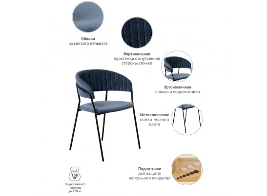 Стул Turin синий вельвет с чёрными ножками в Каменске-Уральском