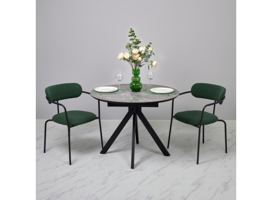 Стол Rudolf круглый раскладной 100-130x100x75см, серый керамогранит, черный в Каменске-Уральском