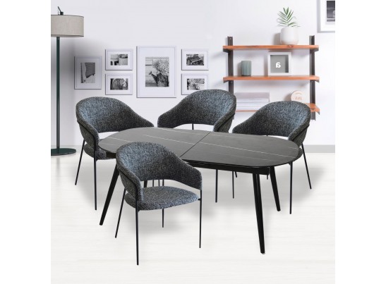 Стол Marble овальный раздвижной 160/200 х 90х 78см, чёрный мрамор в Каменске-Уральском