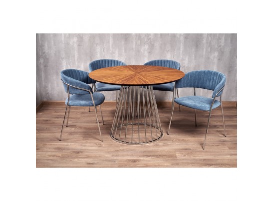 Стол Liverpool диам.110см, шпон орех лучевой набор, с хромированными ножками в Каменске-Уральском