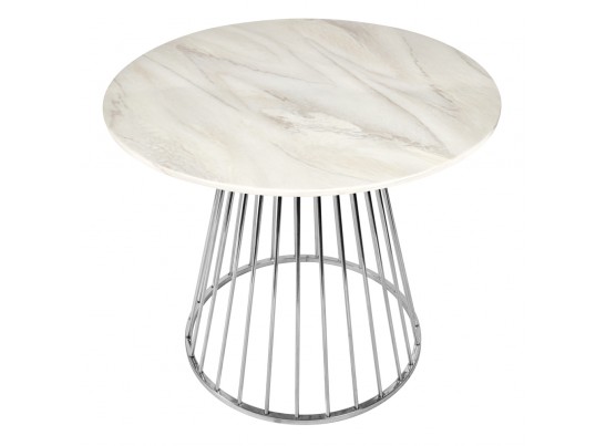 Стол Liverpool диам.100см, керамогранит белый мрамор с хромированными ножками в Каменске-Уральском