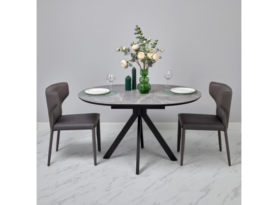 Стол Rudolf круглый раскладной 100-130x100x75см, серый керамогранит, черный в Каменске-Уральском