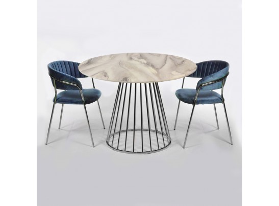 Стол Liverpool диам.100см, керамогранит белый мрамор с хромированными ножками в Каменске-Уральском