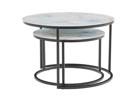 Набор кофейных столиков Tango бежевый мрамор с чёрными ножками, 2шт в Каменске-Уральском