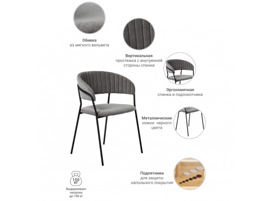 Стул Turin серый вельвет с чёрными ножками в Каменске-Уральском