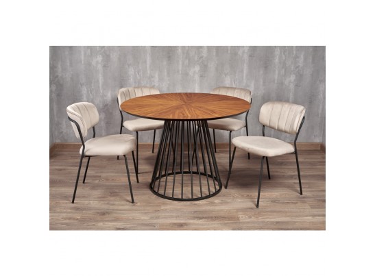 Стол Liverpool диам.110см, шпон орех лучевой набор, с чёрными ножками в Каменске-Уральском