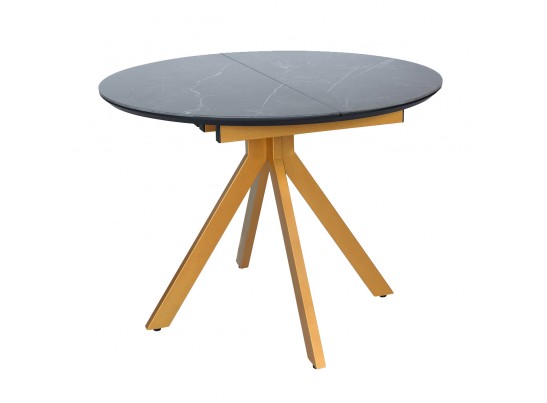 Стол Rudolf круглый раскладной 100-130x100x75см, чёрный керамогранит, бронза в Каменске-Уральском