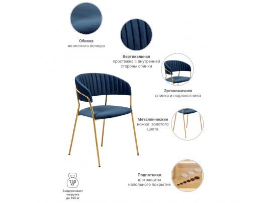 Комплект из 2-х стульев Turin синий с золотыми ножками в Каменске-Уральском