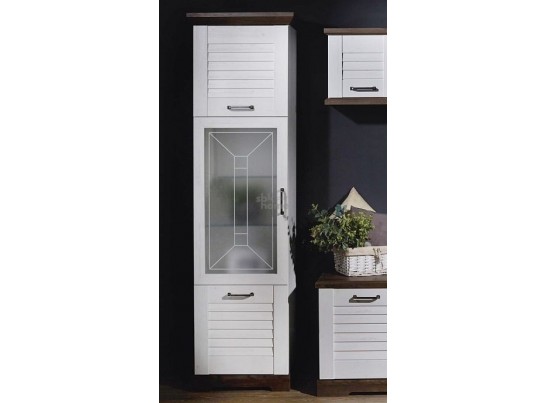 Пенал со стеклом высокий, Кантри (592*410*2104) Сосна Андрерсен/Орех Риббек темный, 30901 в Каменске-Уральском