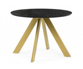 Стеклянный стол Галвестон 1 100(140)х100х76 обсидиан / черный / золото