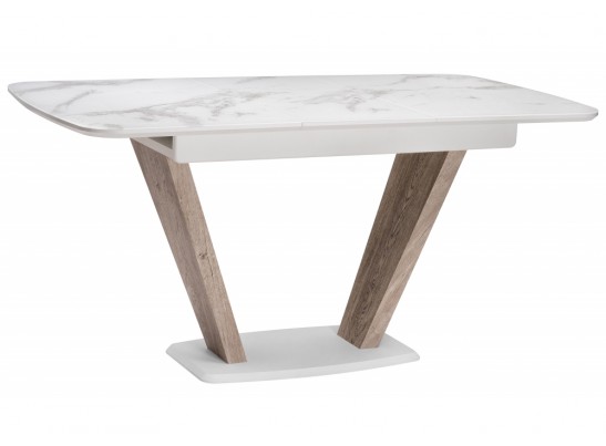 Стол на тумбе Петир 120(160)х80х75 белая шагрень / дуб с пилением в Каменске-Уральском