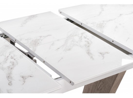 Стол на тумбе Петир 120(160)х80х75 белая шагрень / дуб с пилением в Каменске-Уральском