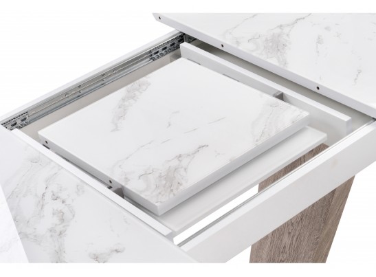 Стол на тумбе Петир 120(160)х80х75 белая шагрень / дуб с пилением в Каменске-Уральском