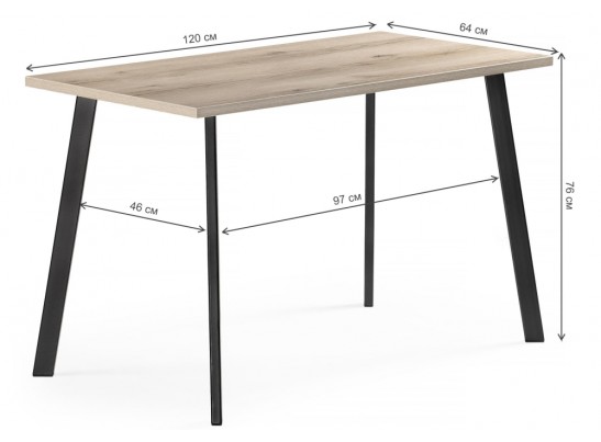 Стол Тринити Лофт 120х60х75 25 мм дуб делано светлый / черный матовый в Каменске-Уральском
