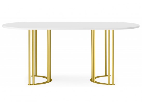 Деревянный стол Хьюго О 160 х 90 белая шагрень пленка / золотые ноги