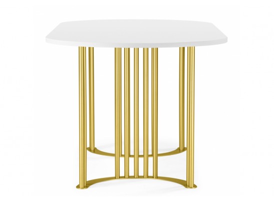 Деревянный стол Хьюго О 160 х 90 белая шагрень пленка / золотые ноги