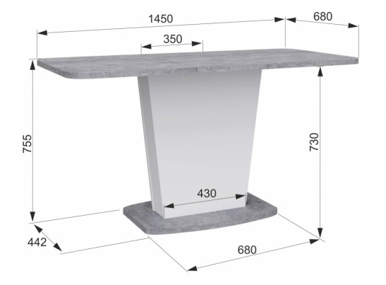 Деревянный стол Комфорт цемент светлый / белый в Каменске-Уральском