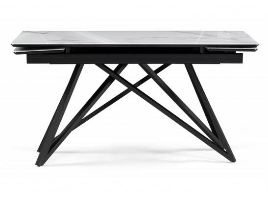 Стеклянный стол Вилсон 140(200)х80 белый мрамор / черный в Каменске-Уральском