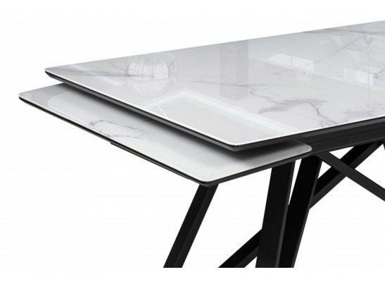 Стеклянный стол Вилсон 140(200)х80 белый мрамор / черный в Каменске-Уральском