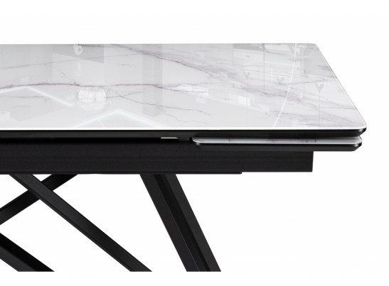 Стеклянный стол Вилсон 140(200)х80 белый мрамор / черный в Каменске-Уральском