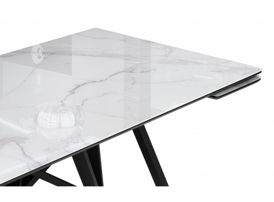 Стеклянный стол Вилсон 140(200)х80 белый мрамор / черный в Каменске-Уральском