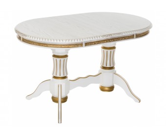 Деревянный стол Женева 140(190)х86х80 молочный с золотой патиной