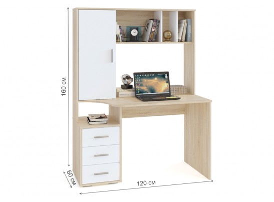 Компьютерный стол КСТ-16 120х60х160 левый дуб сонома / белый в Каменске-Уральском