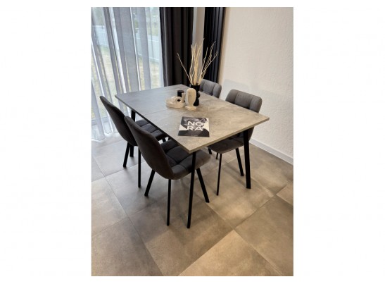 Деревянный стол Кортни 117 (157) x 77 бетон светлый / черный матовый в Каменске-Уральском