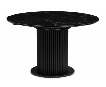 Стеклянный стол Фостер 120(160)х120х76 черный мрамор / черная шагрень / черный