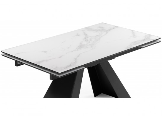Стеклянный стол Торвальд 140(200)х80х77 белый мрамор / черный в Каменске-Уральском