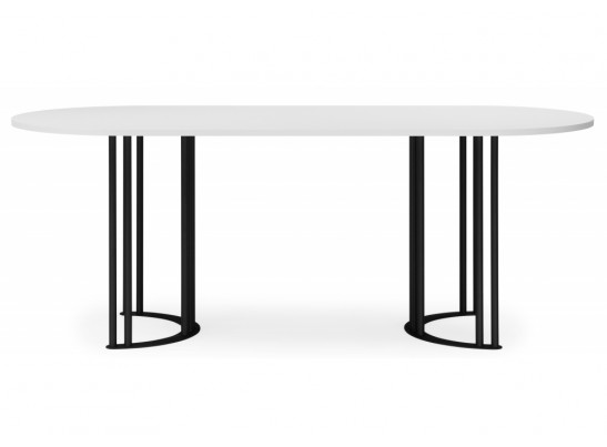 Деревянный стол Хьюго О 200 х 90 белая шагрень пленка / черные ноги в Каменске-Уральском