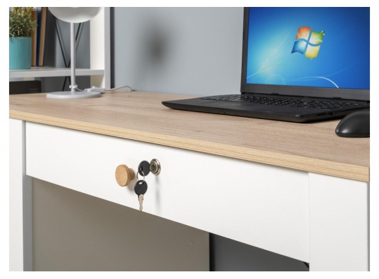 Письменный стол Джастин 12.154 126,2х54,8х75,3 белый шагрень / дуб белый exclusive в Каменске-Уральском