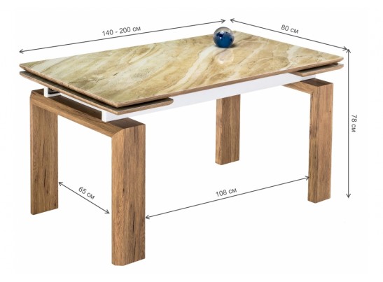 Стеклянный стол Давос бежевый мрамор / дуб монтана в Каменске-Уральском