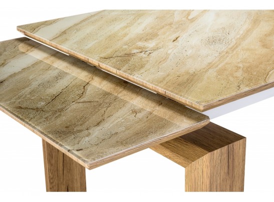 Стеклянный стол Давос бежевый мрамор / дуб монтана в Каменске-Уральском