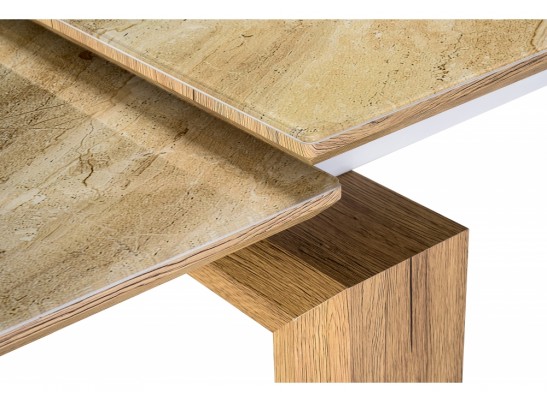 Стеклянный стол Давос бежевый мрамор / дуб монтана в Каменске-Уральском