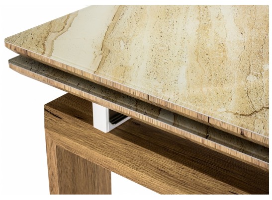 Стеклянный стол Давос бежевый мрамор / дуб монтана в Каменске-Уральском