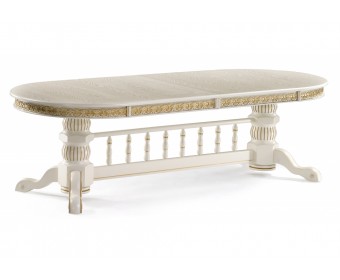 Деревянный стол Кассиль 260(330)х110х77 слоновая кость с золотой патиной