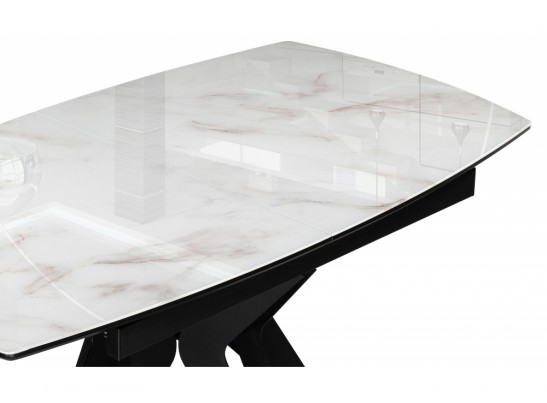 Стеклянный стол Вейл 140(180)х80 белый мрамор / черный в Каменске-Уральском